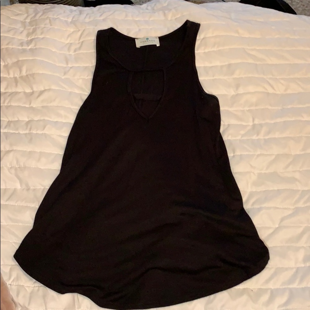 loose fun black tank top with striped v neck